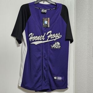 Colosseum TCU Horned Frogs Purple and Black Baseball Jersey Size M NWT